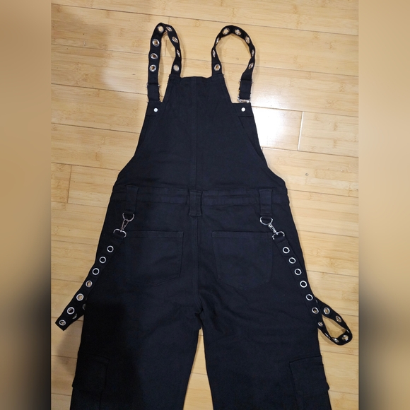 Dolls Kill Rare The Grave Girls Punk Goth Black Tough Life Denim Overalls S M - Picture 9 of 14